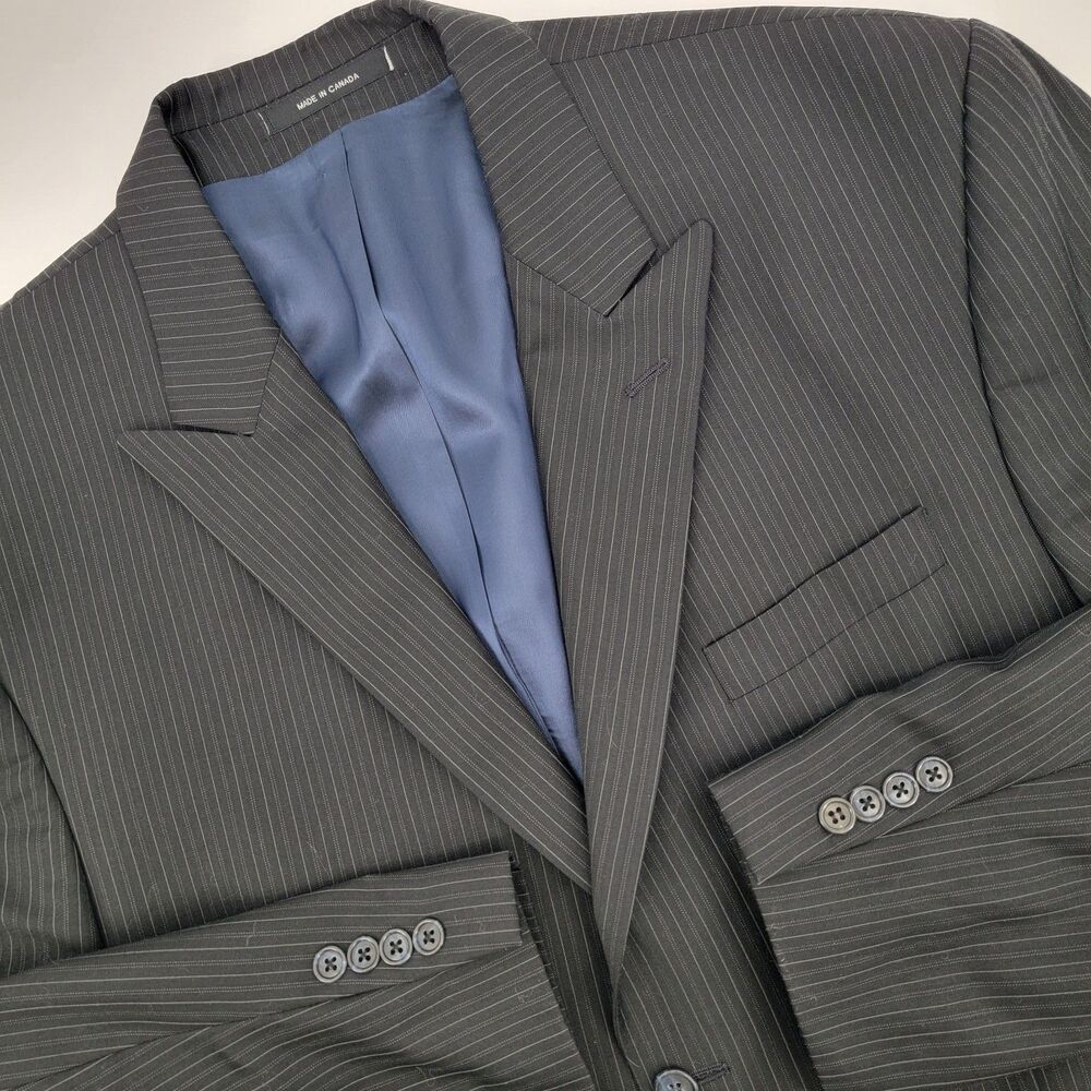 Calvin Klein Mens Black Gray Pinstripe 100% Wool Canada Union Made Blazer 44R